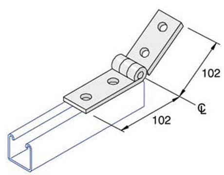 P1354 Adjustable Hinge Fitting 102mm x 102mm x 40mm, Unistrut compatible, Zinc Plated