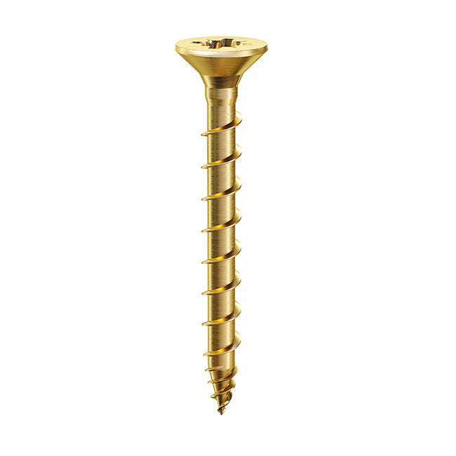 Hinge-Tite 4 x 30mm Countersunk Pozi PZ2 Woodscrew, Net Coat Brass. TFHTB4030