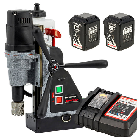 Euroboor EBM.36+/P-18V 1000W Cordless Magnetic Drilling Machine with 2 x 9.0Ah Batteries