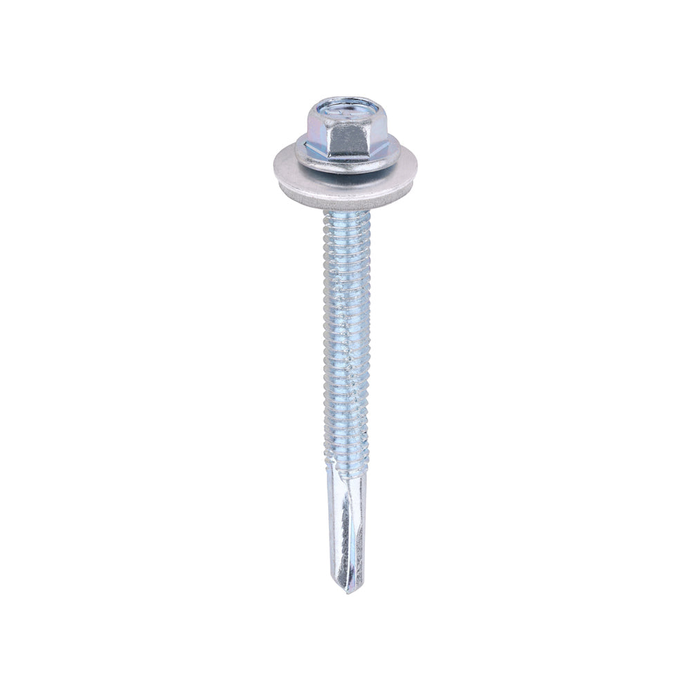 5.5 x 55mm (5/16" Hexagon Head) Self Drill Screws, Metal to Metal, Bright Zinc Plated For Steel 4-12.5mm Thickness with 16mm EPDM Washer ZH55W16B
