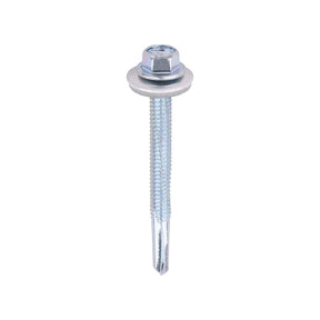 5.5 x 55mm (5/16" Hexagon Head) Self Drill Screws, Metal to Metal, Bright Zinc Plated For Steel 4-12.5mm Thickness with 16mm EPDM Washer ZH55W16B