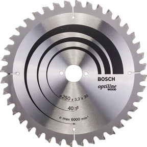 Bosch 250 x 30 x 40 Optiline Wood Circular Saw Blade P/No. 2 608 640 643