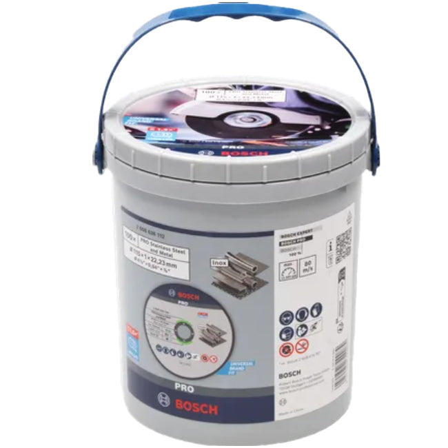 Bosch 115mm x 1mm Pro Stainless Steel & Metal INOX Cutting Discs (Bucket of 100) 2608626112
