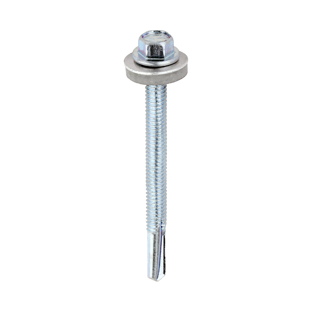 5.5 x 65mm (5/16" Hexagon Head) Self Drill Screws, Metal to Metal, Bright Zinc Plated For Steel 4-12.5mm Thickness with 16mm EPDM Washer ZH65W16B