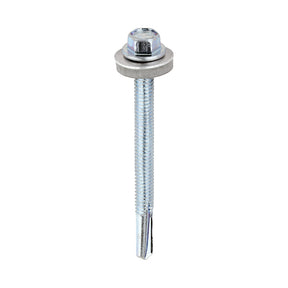 5.5 x 65mm (5/16" Hexagon Head) Self Drill Screws, Metal to Metal, Bright Zinc Plated For Steel 4-12.5mm Thickness with 16mm EPDM Washer ZH65W16B