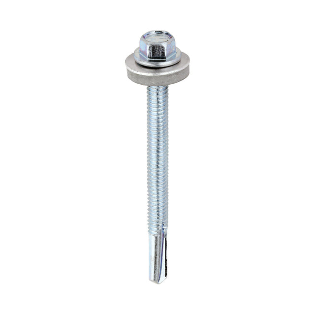 5.5 x 65mm (5/16" Hexagon Head) Self Drill Screws, Metal to Metal, Bright Zinc Plated For Steel 4-12.5mm Thickness with 16mm EPDM Washer ZH65W16B