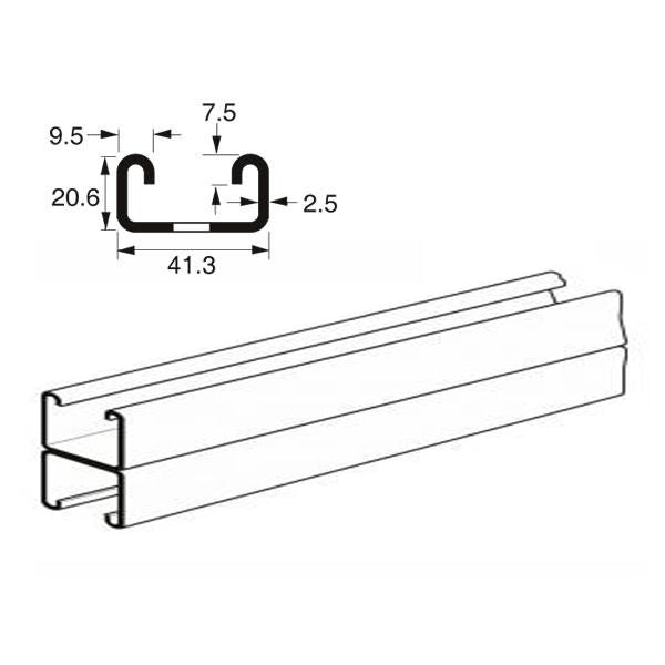 Shallow Back to Back Channel Gauge x 6 Metre. Galvanised. Unistrut compatible P3301T14X6HG