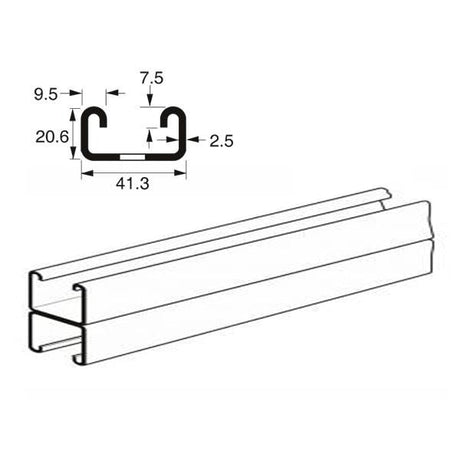 Shallow Back to Back Channel Gauge x 6 Metre. Galvanised. Unistrut compatible P3301T14X6HG