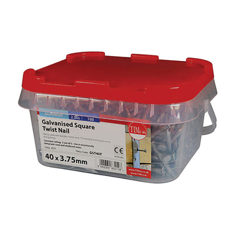40 x 3.75mm Square Twisted Nails Galvanised 2.5kg Tub, Timco GST40T