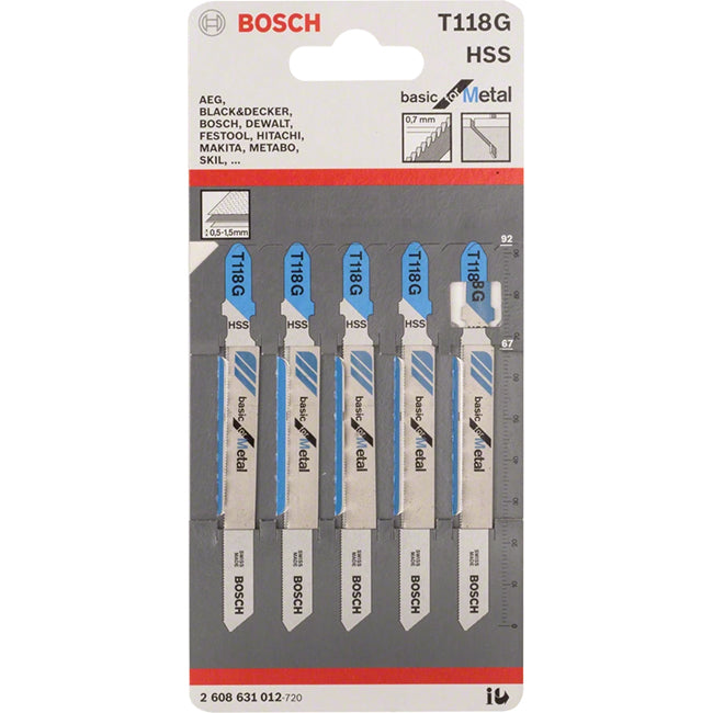 Bosch T118G 92mm Jigsaw Blade for metal 0.5-1.5mm (Pack Of 5) P/No. 2 608 631 012
