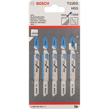 Bosch T118G 92mm Jigsaw Blade for metal 0.5-1.5mm (Pack Of 5) P/No. 2 608 631 012