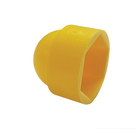 M10 (17mm) Nut Cover Cap, Yellow Plastic Polyethylene. Similar to Ral 1021