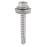 5.5 x 100 Timco Hex Self Drill Screws with 16mm bonded washer, Exterior Quality Plating, for 1.2 - 5.0mm steel thickness L100W16B