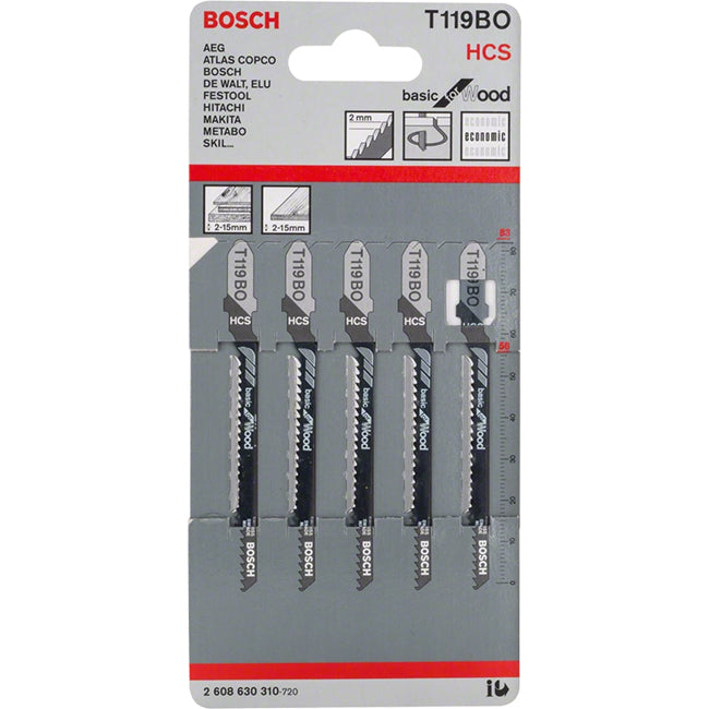 Bosch T119BO 83mm Jigsaw Blade for wood 4-50mm (Pack of 5) P/No. 2 608 630 310