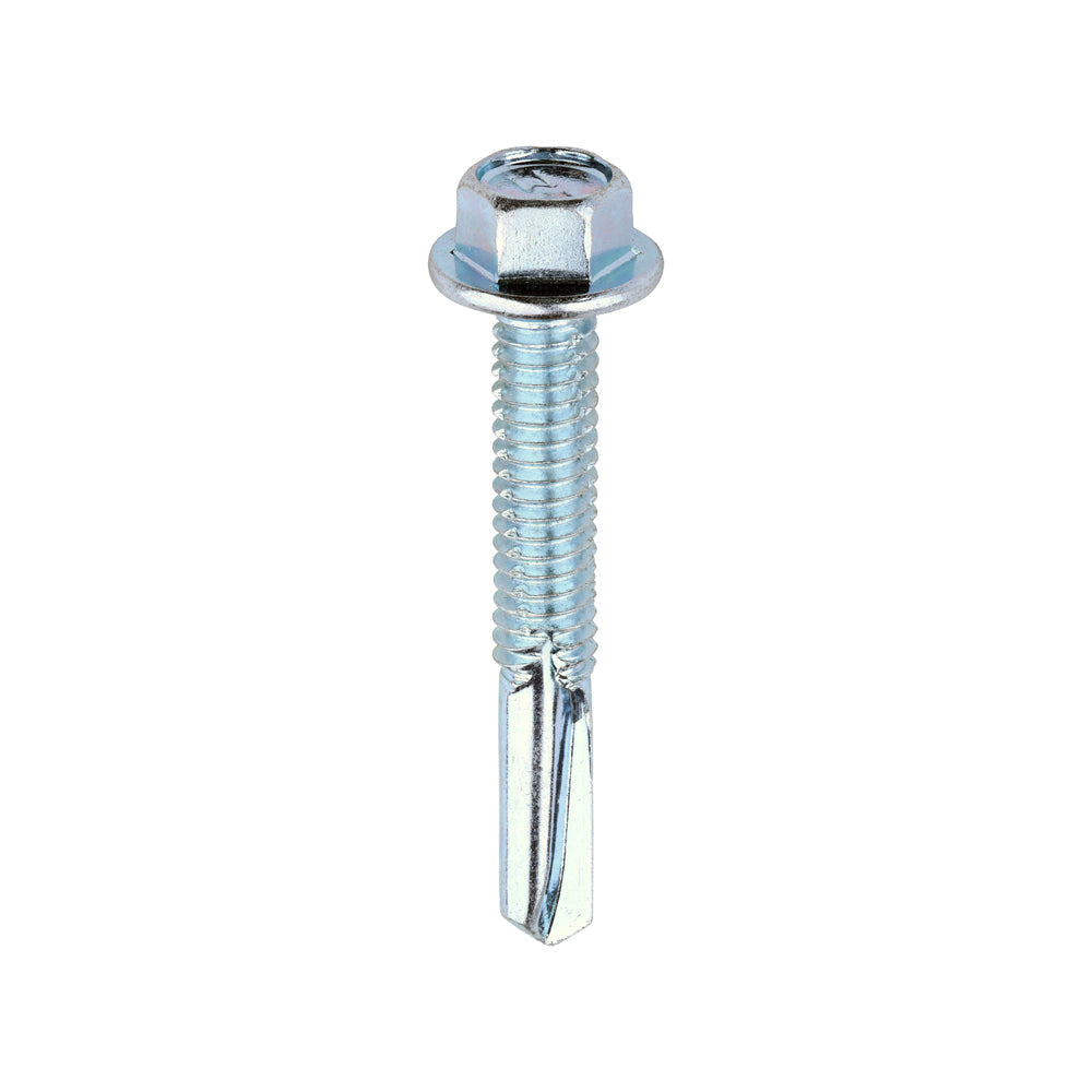 5.5 x 38mm (5/16" Hexagon Head) Self Drill Screws, Metal to Metal, Bright Zinc Plated For Steel 4-12.5mm Thickness ZH38B