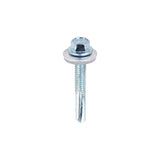 5.5 x 38mm (5/16" Hexagon Head) Self Drill Screws, Metal to Metal, Bright Zinc Plated For Steel 4-12.5mm Thickness with 16mm EPDM Washer ZH38W16B