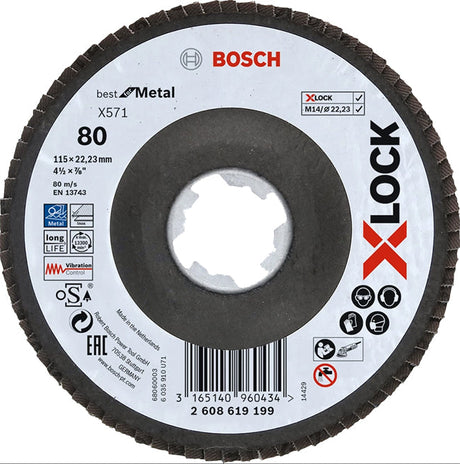Bosch 125 x 22mm X-Lock Best For Metal 40 Grit Flap Disc, Angled Version, P/No. 2 608 619 201