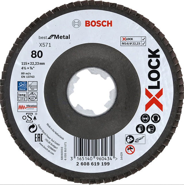 Bosch 125 x 22mm X-Lock Best For Metal 40 Grit Flap Disc, Angled Version, P/No. 2 608 619 201