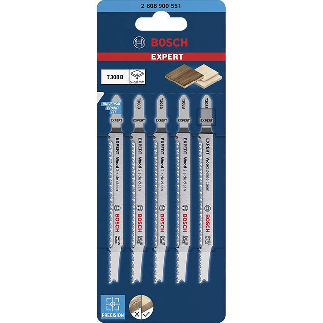 Bosch T308B 117mm Jigsaw Blades Expert for Wood (pack of 5) p/no 2 608 663 750