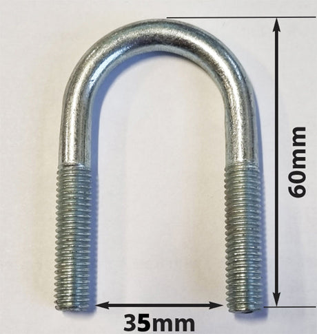 U - Bolts 1" Nominal Bore, 35mm Width Between Legs, Mild Steel Bright Zinc Plated (M8) Bolt only