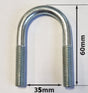 U - Bolts 1" Nominal Bore, 35mm Width Between Legs, Mild Steel Bright Zinc Plated (M8) Bolt only