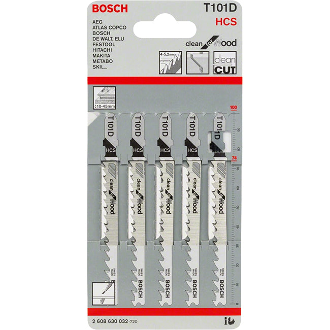 Bosch T101D 100mm Jigsaw Blade for wood 10-45mm (Pack of 5) P/No. 2 608 630 032