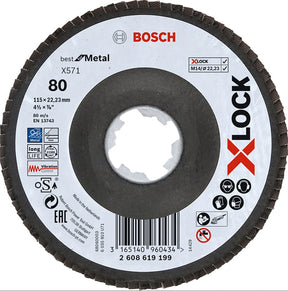 Bosch 115 x 22mm X-Lock Best For Metal 60 Grit Flap Disc, Angled Version, P/No. 2 608 619 198