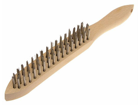 3 Row Heavy Duty Wire Brush Wooden Handle Stainless Steel A4