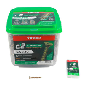 3.5 x 30 Timco C2 Strong Fix Premium Woodscrew, Countersunk Pozi, Steel Zinc / Yellow Plated (Tub of 1800) 35030C2TUB