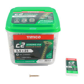 3.5 x 25 Timco C2 Strong Fix Premium Woodscrew, Countersunk Pozi, Steel Zinc / Yellow Plated (Tub of 2000) 35025C2TUB