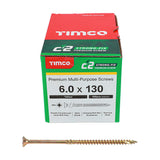6.0 x 130 Timco C2 Strong Fix Premium Woodscrew, Countersunk Pozi Pz3, Steel Zinc / Yellow Plated 60130C2