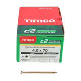 4.0 x 70 Timco C2 Strong Fix Premium Woodscrew, Countersunk Pozi Pz2, Steel Zinc / Yellow Plated 40070C2
