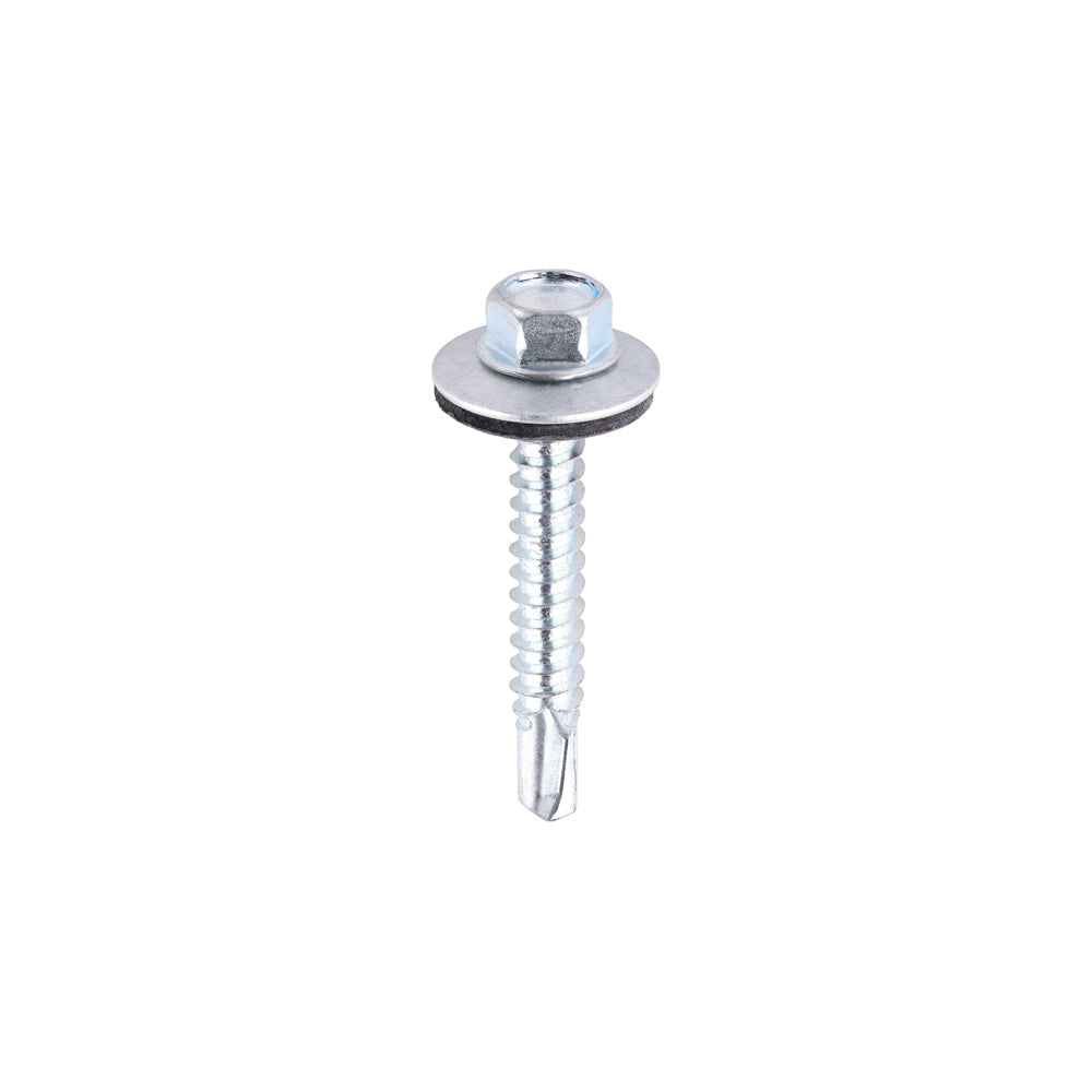 5.5 x 38mm (5/16" Hexagon Head) Self Drill Screws, Metal to Metal, Bright Zinc Plated For Steel 1.2-4mm Thickness with 16mm EPDM Washer ZL38W16