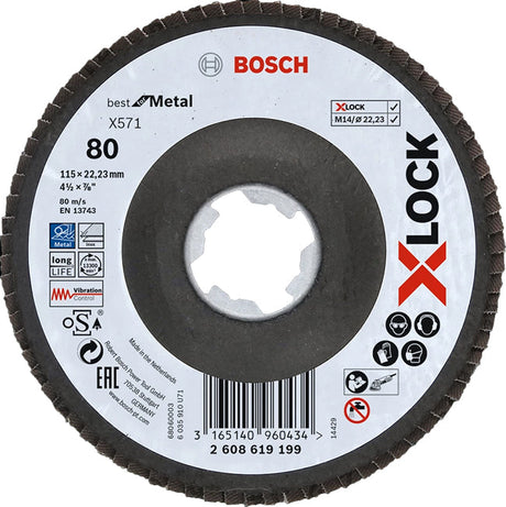 Bosch 115mm X-Lock 80 Grit Best for Metal Flap Disc, Angled Version, P/No. 2 608 619 199