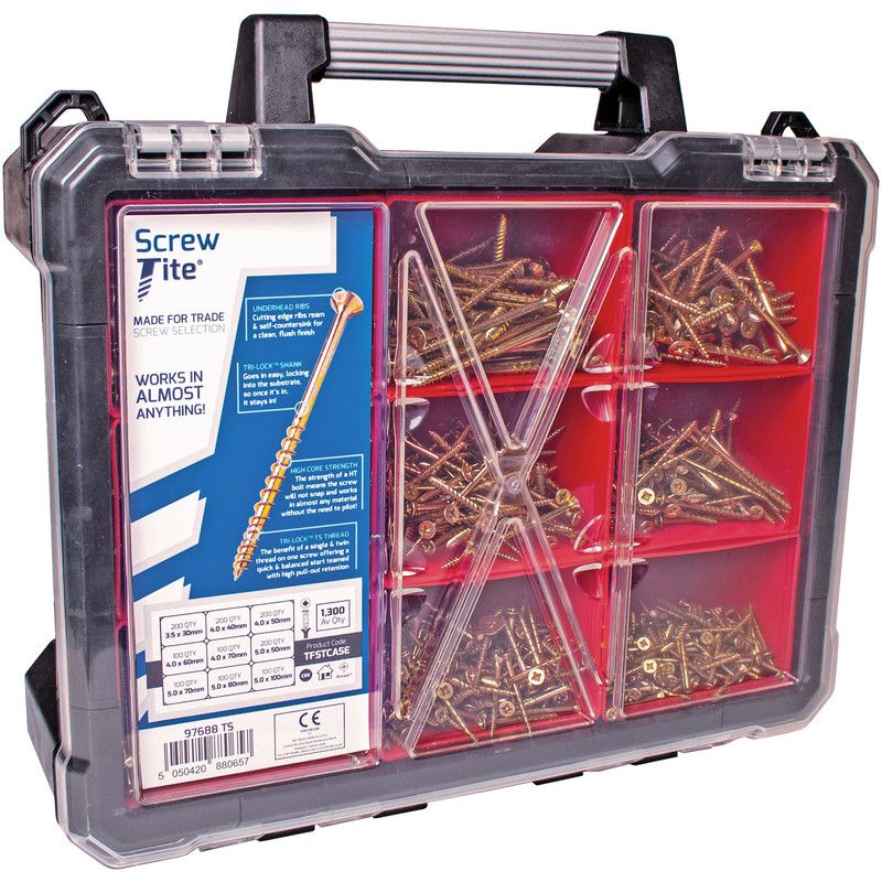 Screw-Tite 1300 Piece All Purpose Screws in Heavy Duty Trade Case, Tite-Fix TFSTCASE
