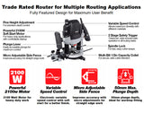 Trend T7 1/2" 2100W Variable Speed Router 240V with Free 5 Piece 1/2" TCT Cutters
