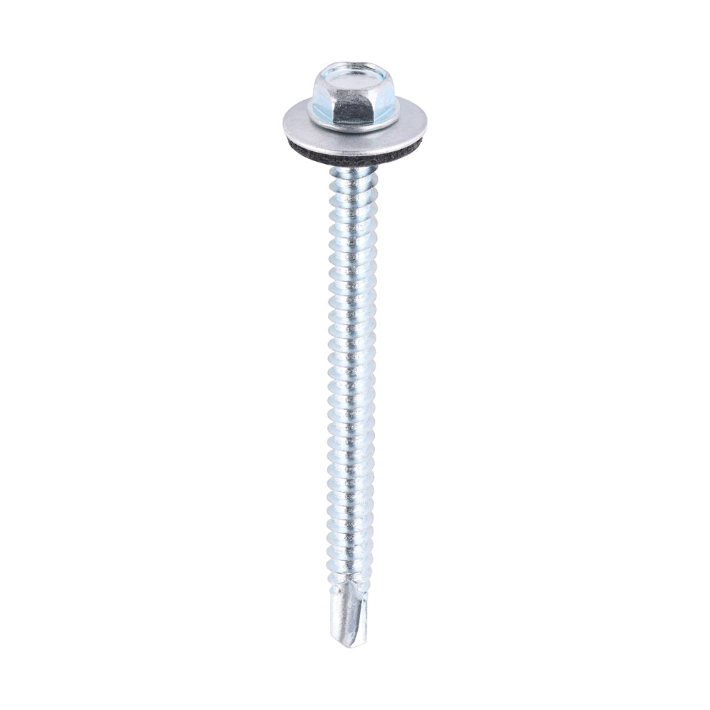 5.5 x 70mm (5/16" Hexagon Head) Self Drill Screws, Metal to Metal, Bright Zinc Plated For Steel 1.2-4mm Thickness with 16mm EPDM Washer ZL70W16