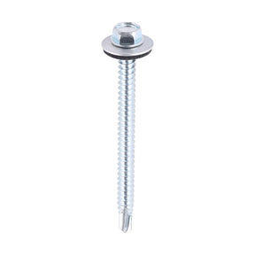 5.5 x 70mm (5/16" Hexagon Head) Self Drill Screws, Metal to Metal, Bright Zinc Plated For Steel 1.2-4mm Thickness with 16mm EPDM Washer ZL70W16