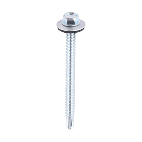 5.5 x 70mm (5/16" Hexagon Head) Self Drill Screws, Metal to Metal, Bright Zinc Plated For Steel 1.2-4mm Thickness with 16mm EPDM Washer ZL70W16