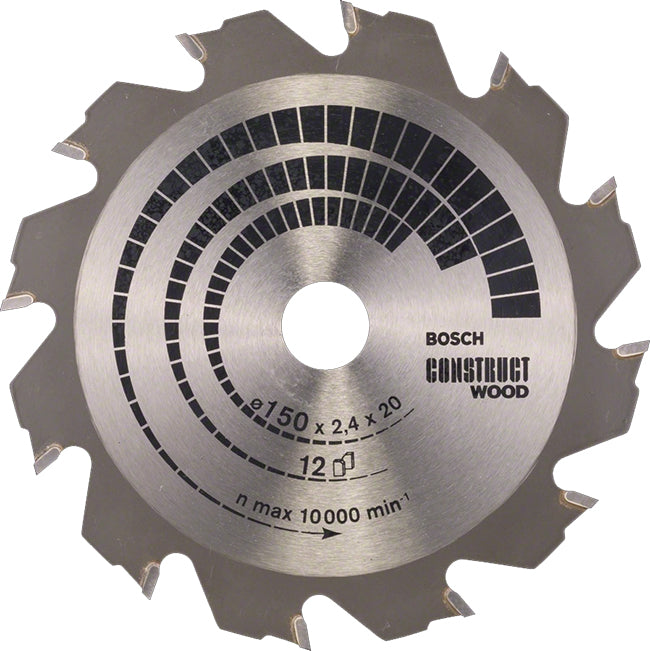 Bosch 150 x 20/16 x 12 Teeth Construct Wood Circular Saw Blade P/No. 2 608 641 199