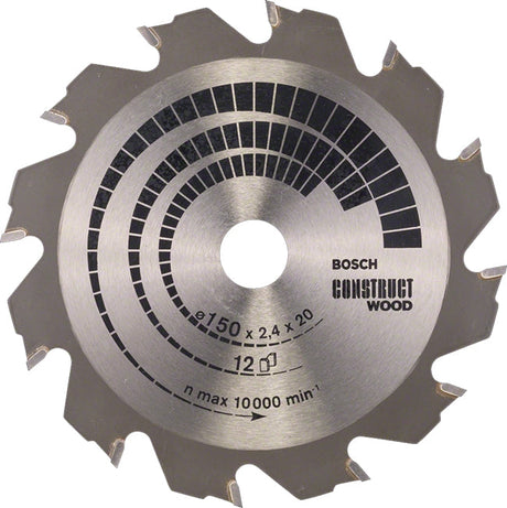 Bosch 150 x 20/16 x 12 Teeth Construct Wood Circular Saw Blade P/No. 2 608 641 199