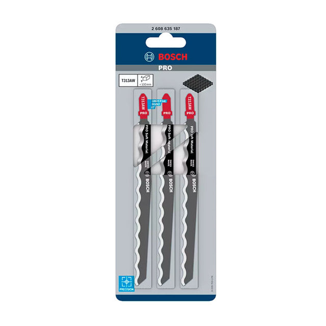 Bosch T313AW 152mm Jigsaw Blade Celotex Rubber Soft (Pack of 3) 2 608 635 187