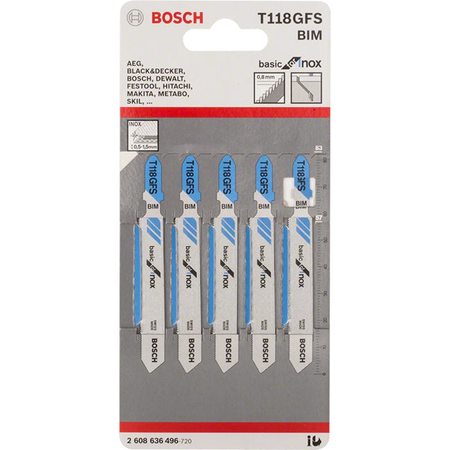 Bosch T118GFS 83mm Jigsaw Blades for Inox pack of  P/No 2 608 636 496