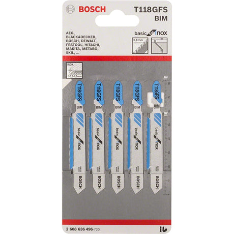 Bosch T118GFS 83mm Jigsaw Blades for Inox pack of  P/No 2 608 636 496