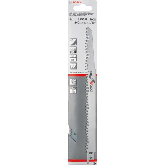 Bosch S1531L 240mm Sabre Saw Blade for wood (Pack Of 5) P/No. 2 608 650 676