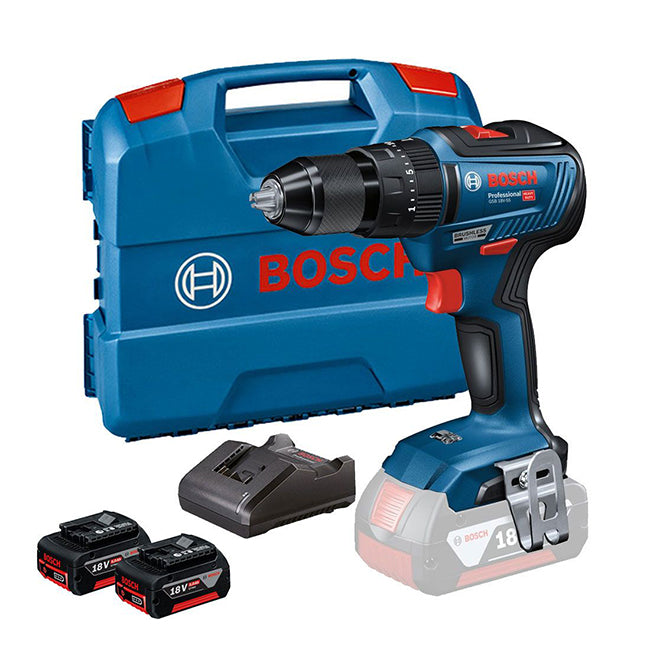 Bosch GSB 18V-55 Combi Drill with 2 x 5.0Ah Lion Batteries In L-Case Carry Case