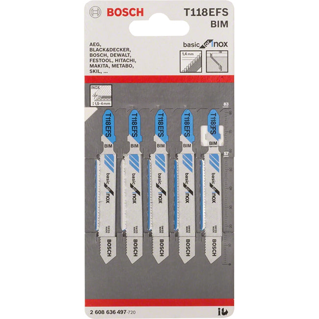 Bosch T118EFS 83mm Jigsaw Blades for Inox pack of 5 P/No 2 608 636 497
