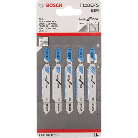Bosch T118EFS 83mm Jigsaw Blades for Inox pack of 5 P/No 2 608 636 497