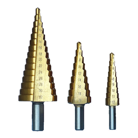 Surebuild 3 Piece Titanium Coated HSS Step Drill Set SBDSD01