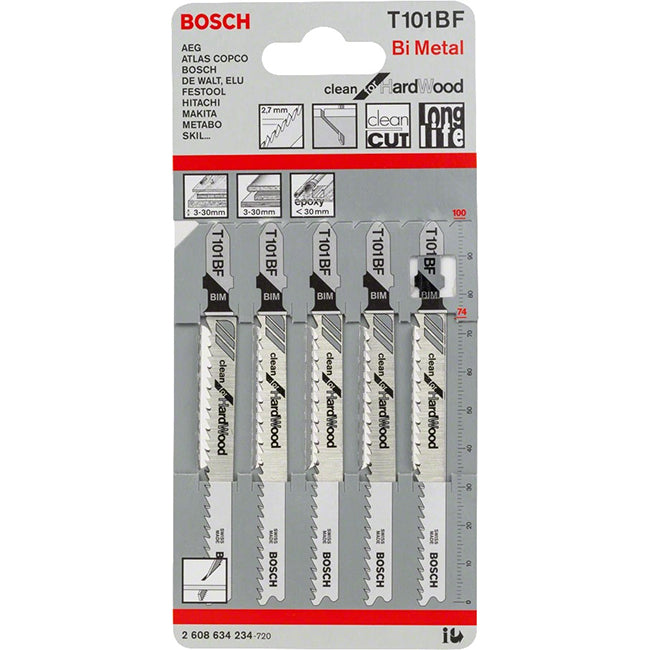 Bosch T101BF 100mm Jigsaw Blade for wood 3-30mm (Pack Of 5) P/No. 2 608 634 234